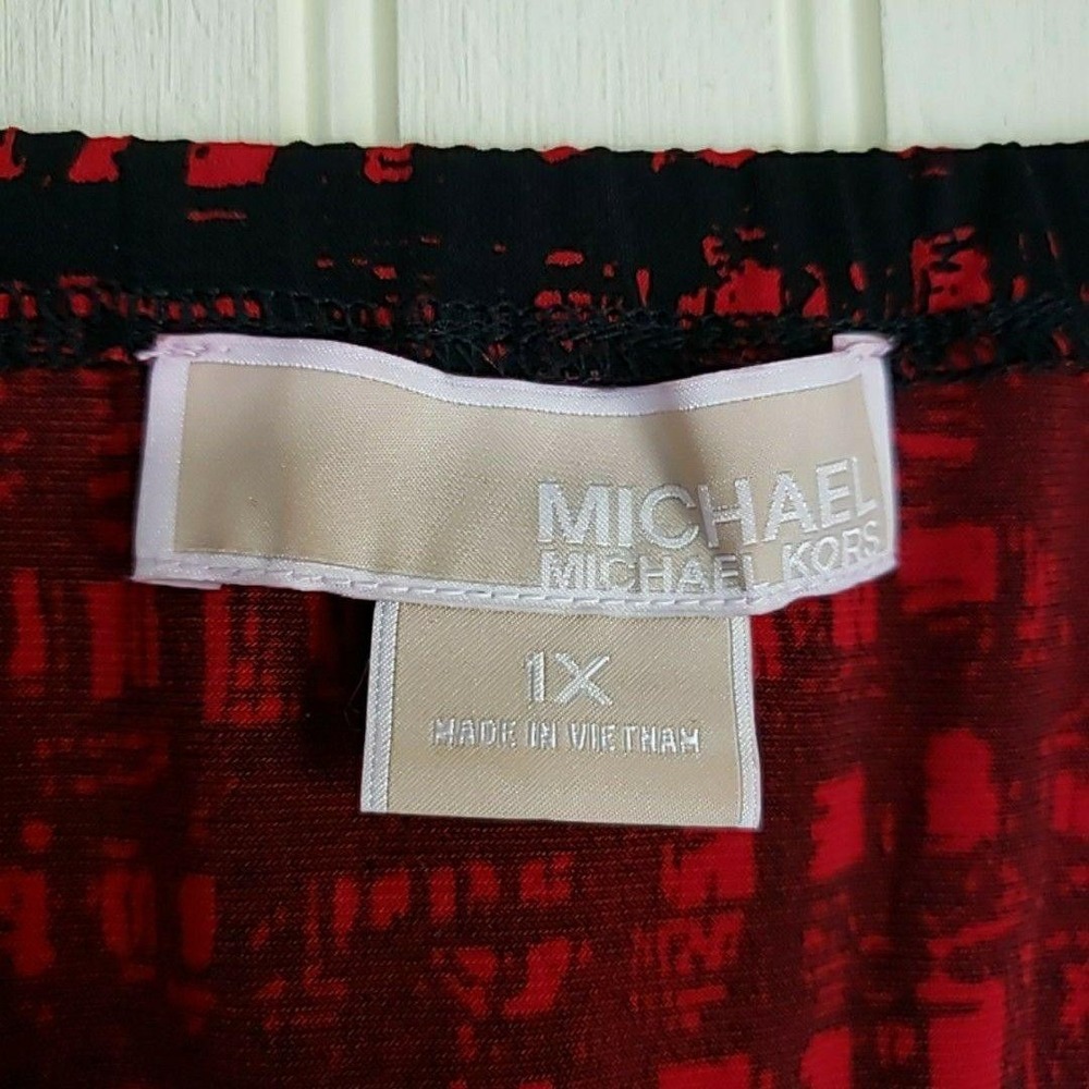 MICHAEL Michael Kors Blouse Womens Plus 1X Red Scoop Neck Long Sleeve Tunic Top - Picture 4 of 8